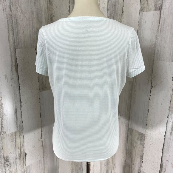 Talbots Women's Light Green Striped Semi Sheer Short‎ Sleeve Shirt Top Blouse M - Picture 6 of 10